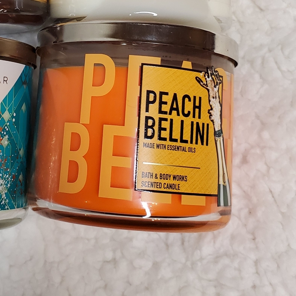 SOLD Bath & Body Works Peach Bellini 3 Wick Candle NWT - Picture 3 of 6